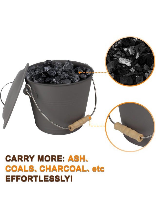 BRIAN & DANY Mini Ash Bucket with Lid and Shovel, 1.5 Gallon Fireplace Metal Bucket with Broom, Coal Bucket Ash Can for Fireplace, Ashes, Fire Pit, Wood Burning Stove, Grey - Image 5