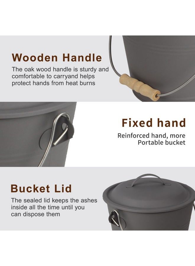 BRIAN & DANY Mini Ash Bucket with Lid and Shovel, 1.5 Gallon Fireplace Metal Bucket with Broom, Coal Bucket Ash Can for Fireplace, Ashes, Fire Pit, Wood Burning Stove, Grey - Image 4