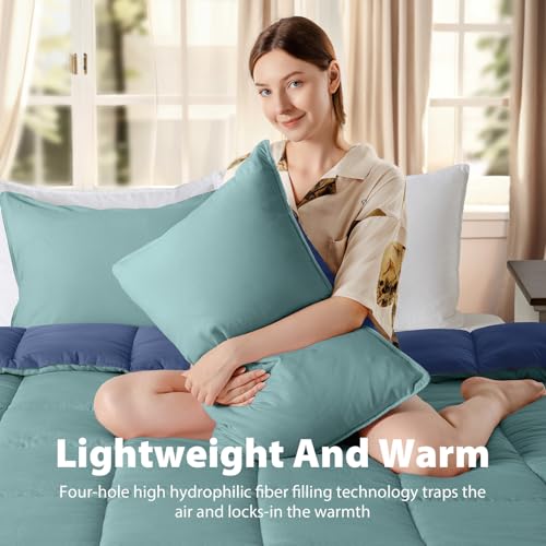 KASENTEX King Comforter Set – Reversible Dual Color – Goose Down Alternative – Ultra-Soft, Lightweight, Machine Washable, Maintain Fluffiness, All Season Warmth (Turquoise Sea Green/Twilight Blue) - Image 5