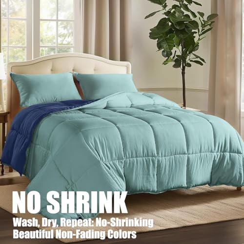 KASENTEX King Comforter Set – Reversible Dual Color – Goose Down Alternative – Ultra-Soft, Lightweight, Machine Washable, Maintain Fluffiness, All Season Warmth (Turquoise Sea Green/Twilight Blue) - Image 3