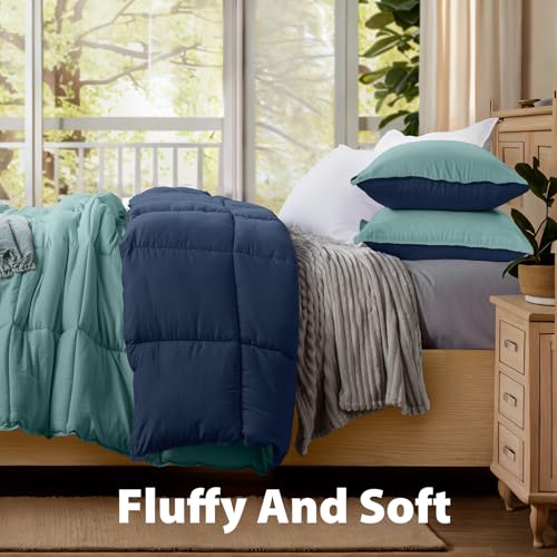KASENTEX King Comforter Set – Reversible Dual Color – Goose Down Alternative – Ultra-Soft, Lightweight, Machine Washable, Maintain Fluffiness, All Season Warmth (Turquoise Sea Green/Twilight Blue) - Image 4