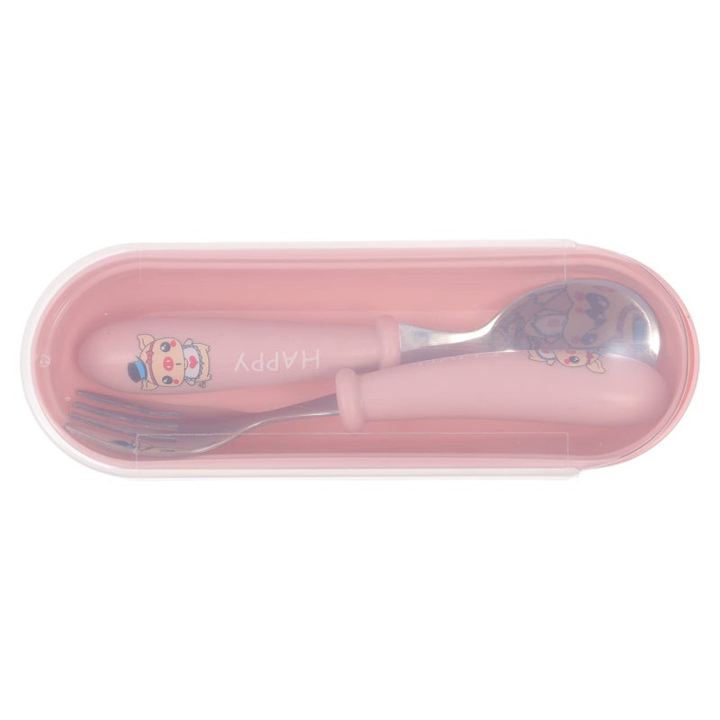 Stainless Steel Baby Fork and Spoon Set with Portable Case for Learning to Eat - Image 2