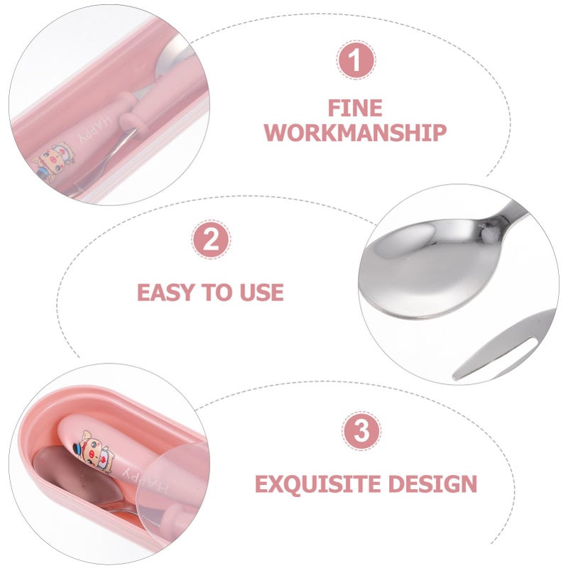 Stainless Steel Baby Fork and Spoon Set with Portable Case for Learning to Eat - Image 5