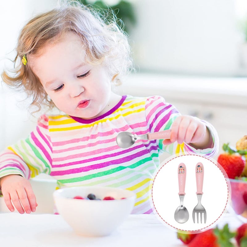 Stainless Steel Baby Fork and Spoon Set with Portable Case for Learning to Eat - Image 4