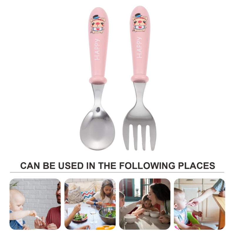 Stainless Steel Baby Fork and Spoon Set with Portable Case for Learning to Eat - Image 3