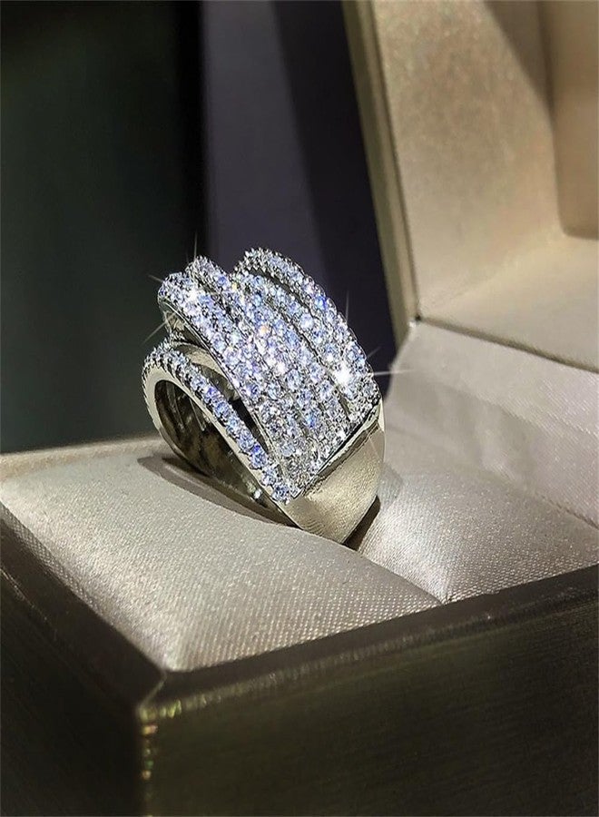 AZQ 925 Sterling Silver Shiny Full Diamond Gemstone Ring 18K Gold Cocktail Criss Cross Cubic Zirconia Ring CZ Diamond Multi Row Rings Eternity Engagement Wedding Party Ring for Women Z.134 (US Code 8) - Image 2
