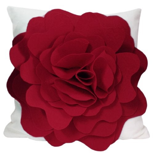 kilofly Home Decorative Throw Pillow Cover, 18" x 18", 3D Floral Red - Image 1
