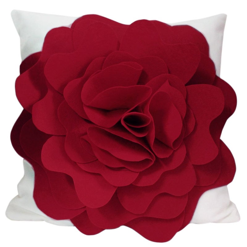 kilofly Home Decorative Throw Pillow Cover, 18" x 18", 3D Floral Red - Image 5