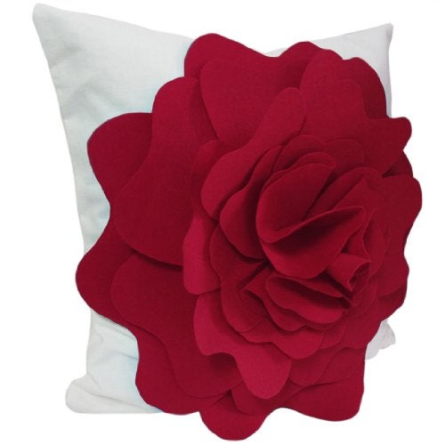 kilofly Home Decorative Throw Pillow Cover, 18" x 18", 3D Floral Red - Image 2
