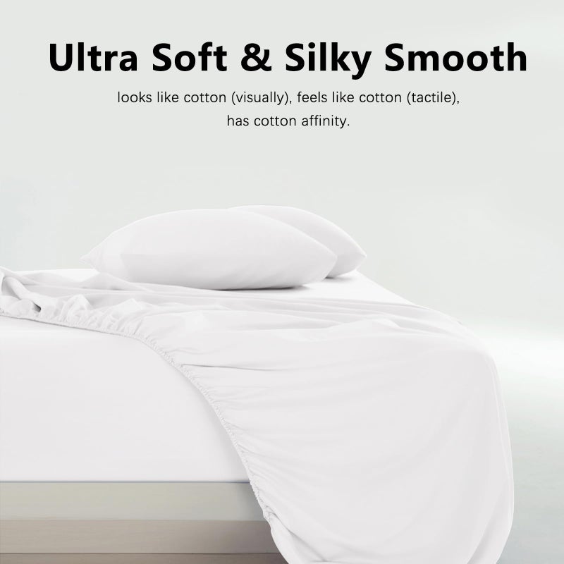 USXIBEI King Size 4 Piece Sheet Set - Hotel Luxury Bedding for King Size Bed - Soft and Breathable Bed Sheets Set - Deep Pocket Sheets,Wrinkle & Fade Resistant(King, White) - Image 5