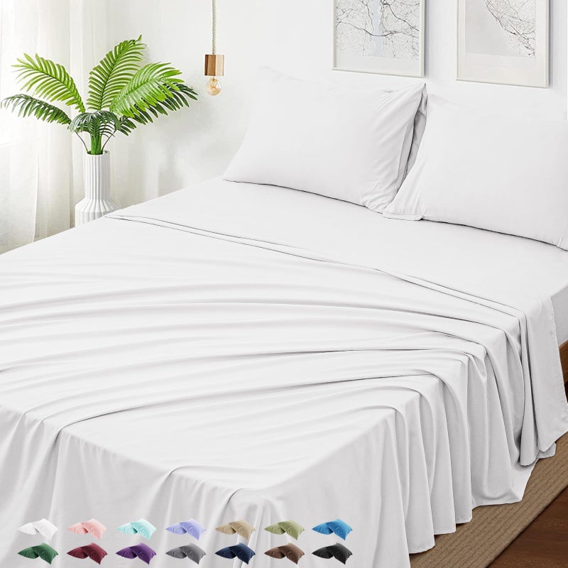 USXIBEI King Size 4 Piece Sheet Set - Hotel Luxury Bedding for King Size Bed - Soft and Breathable Bed Sheets Set - Deep Pocket Sheets,Wrinkle & Fade Resistant(King, White) - Image 1