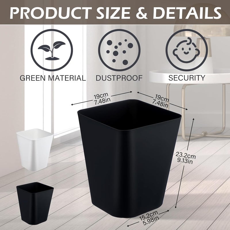 Hoolerry 9 Pieces Garbage Can 2 Gallon Small Trash Cans Bulk Bathroom Trash Bin Plastic Wastebasket Square for Bedroom Slim Bathroom Trashcan Small Container for Kitchen Office Home (Black,White) - Image 2
