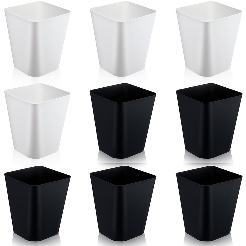 Hoolerry 9 Pieces Garbage Can 2 Gallon Small Trash Cans Bulk Bathroom Trash Bin Plastic Wastebasket Square for Bedroom Slim Bathroom Trashcan Small Container for Kitchen Office Home (Black,White) - Image 1