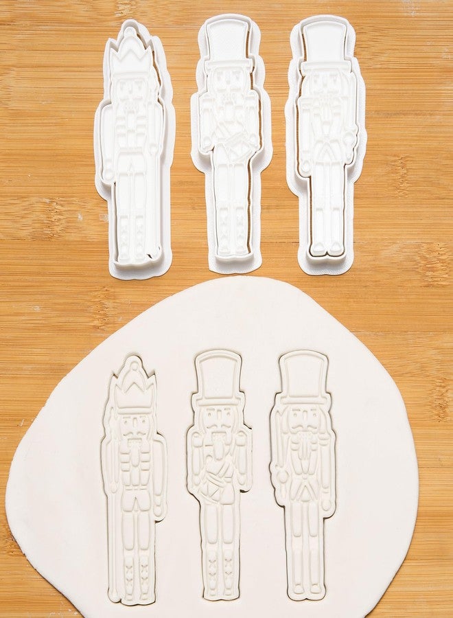 Flycalf Christmas Cookie Cutters Nutcracker Set of 3 with 3D Stamper Holiday Baking Accessories Cutter Molds Gifts for Kids Decorative Party 3.5" Kitchen Cake Supplies - Image 2