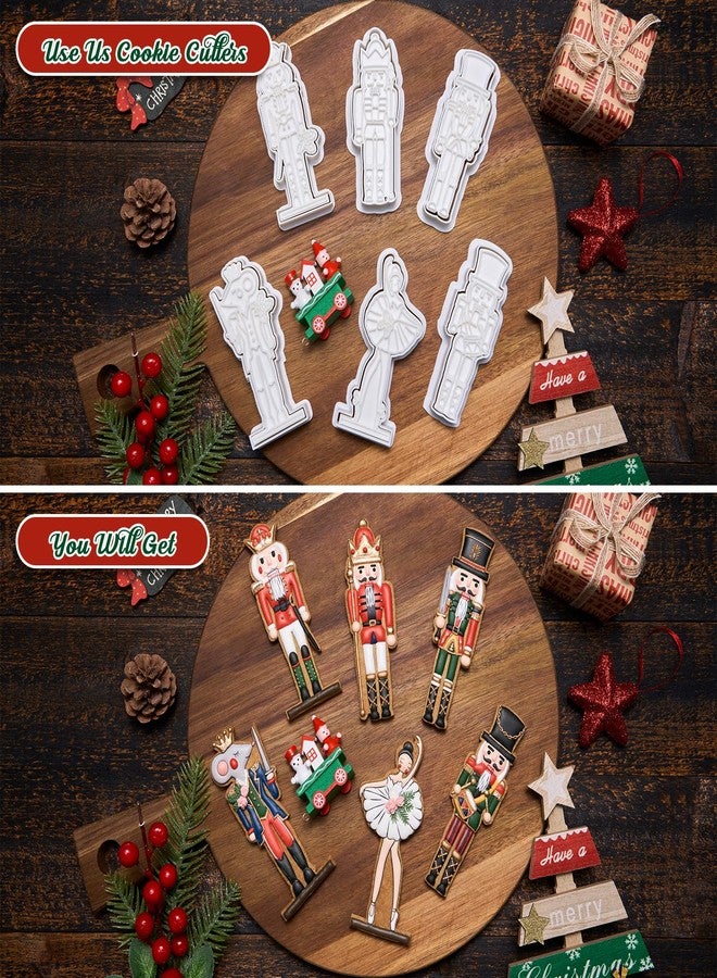 Flycalf Christmas Cookie Cutters Nutcracker Set of 3 with 3D Stamper Holiday Baking Accessories Cutter Molds Gifts for Kids Decorative Party 3.5" Kitchen Cake Supplies - Image 4