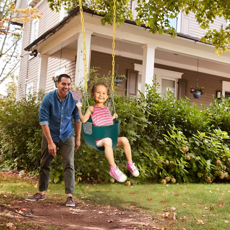 كلاراكو مقعد أرجوحة للأطفال الصغار، ظهر مرتفع، أرجوحات دلو كاملة، ملحقات مجموعة أرجوحة خارجية مجمعة بالكامل مع سلاسل أرجوحة مطلية باللون الأصفر بطول 1.5 متر، باللون الأخضر - Image 3