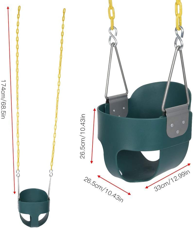 كلاراكو مقعد أرجوحة للأطفال الصغار، ظهر مرتفع، أرجوحات دلو كاملة، ملحقات مجموعة أرجوحة خارجية مجمعة بالكامل مع سلاسل أرجوحة مطلية باللون الأصفر بطول 1.5 متر، باللون الأخضر - Image 5
