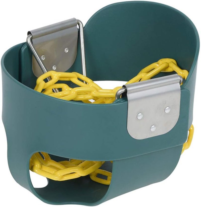 كلاراكو مقعد أرجوحة للأطفال الصغار، ظهر مرتفع، أرجوحات دلو كاملة، ملحقات مجموعة أرجوحة خارجية مجمعة بالكامل مع سلاسل أرجوحة مطلية باللون الأصفر بطول 1.5 متر، باللون الأخضر - Image 1