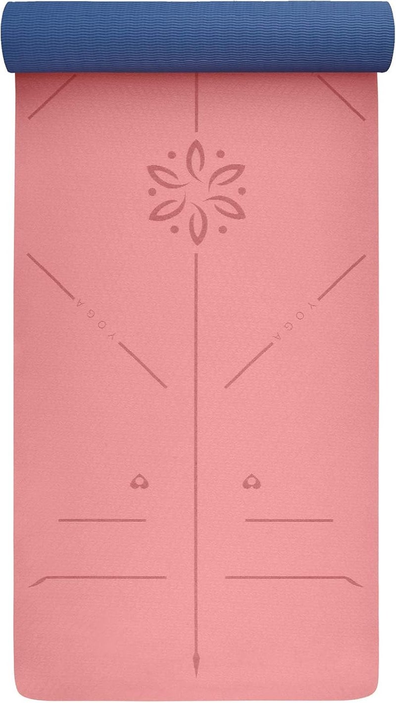 YOGATI ® Yoga Mat with Strap with Alignment Lines. Home Workout Mat for Women, Men and Kids. Thick Non Slip Yoga Mat for Pilates and Fitness. Brown, Pink and Purple Yoga Mats - Image 2