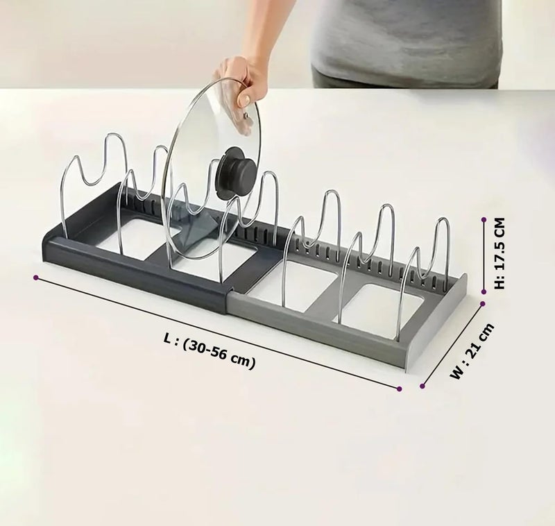 INOVERA (LABEL) Expandable Dish Rack for Kitchen - Steel Pan Pots Lid Holder with 7 Adjustable Compartment - Cabinet Organizer (Black) - Image 2