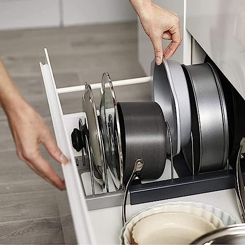 INOVERA (LABEL) Expandable Dish Rack for Kitchen - Steel Pan Pots Lid Holder with 7 Adjustable Compartment - Cabinet Organizer (Black) - Image 5