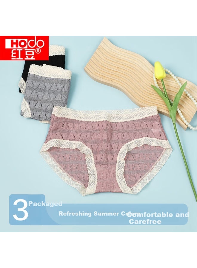 Hodo Women's Lace Underwear With Cotton Crotch, Thin And Breathable, Three-pack Ladies' Briefs - Image 3