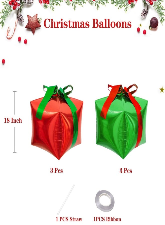 KALOR 6 Pcs Red and Green Cube Gift Box Balloons, 18 Inch Gift Box Mylar Foil Balloons for Christmas Xmas Theme Party Decorations - Image 2