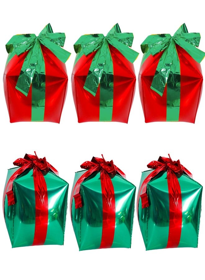 KALOR 6 Pcs Red and Green Cube Gift Box Balloons, 18 Inch Gift Box Mylar Foil Balloons for Christmas Xmas Theme Party Decorations - Image 1