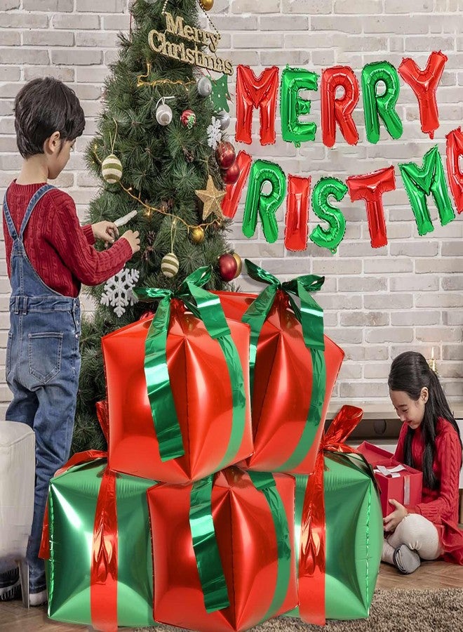 KALOR 6 Pcs Red and Green Cube Gift Box Balloons, 18 Inch Gift Box Mylar Foil Balloons for Christmas Xmas Theme Party Decorations - Image 4