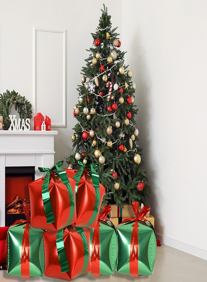 KALOR 6 Pcs Red and Green Cube Gift Box Balloons, 18 Inch Gift Box Mylar Foil Balloons for Christmas Xmas Theme Party Decorations - Image 5
