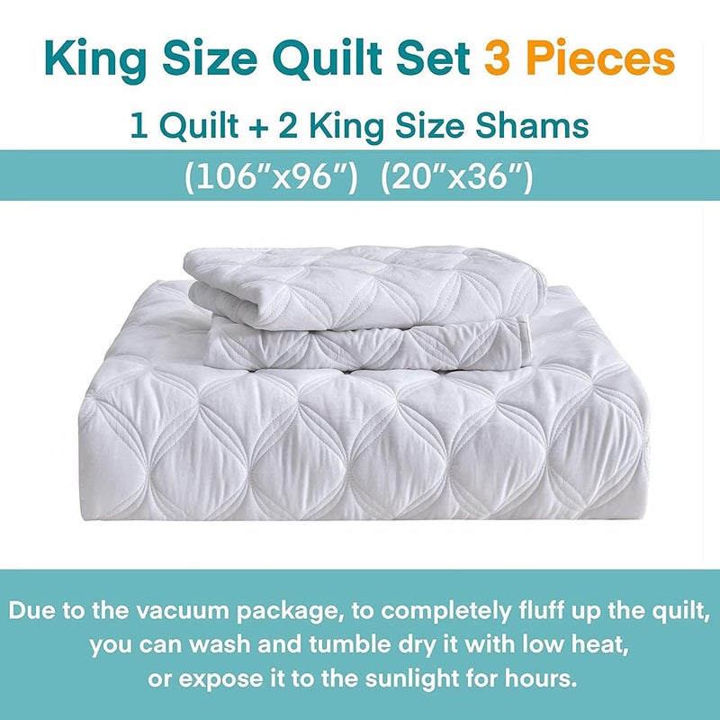 Litanika White King Size Quilt Set - Lightweight Comforter Bedspreads & Coverlets - Bedding Cover Bed Decor All Season - 3 Pieces (1 Quilt  2 Pillowcases) - Image 3