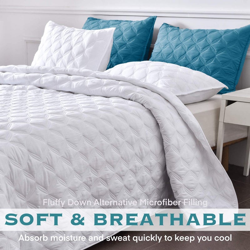 Litanika White King Size Quilt Set - Lightweight Comforter Bedspreads & Coverlets - Bedding Cover Bed Decor All Season - 3 Pieces (1 Quilt  2 Pillowcases) - Image 5