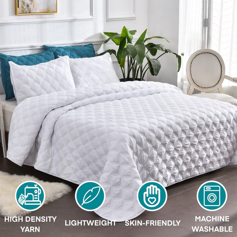 Litanika White King Size Quilt Set - Lightweight Comforter Bedspreads & Coverlets - Bedding Cover Bed Decor All Season - 3 Pieces (1 Quilt  2 Pillowcases) - Image 4