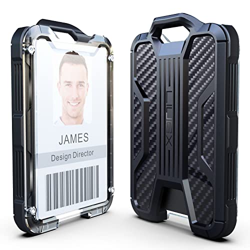 LIUGX Retractable Badge Holders, Heavy Duty Carabiner Keychain,Durable ID Card Holder (Holds 4 Cards), Carbon Fiber-Texture, with 31.5”Badge Reel Key Chain, 10,000+ Rebound, Gold-Black - Image 2