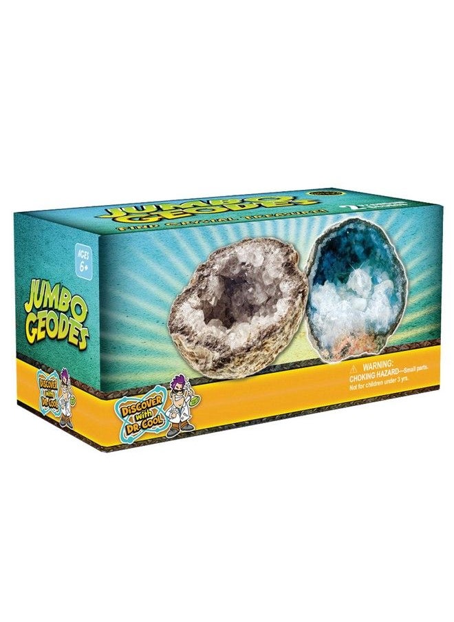 Discover with Dr. Cool - Break Open 2 Jumbo Geodes Break Your Own Large Geode With Crystals Earth Science Kit For Kids To Learn Geology Gifts For Rock Collectors Cool Rocks For Boys And Girls - Image 1