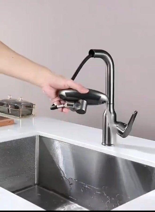 X-XONIER Waterfall 5 In 1 pull down Faucet 360° Rotating Single Handel Hot and Cold Mixer Long Neck for Sink Bathroom and Kitchen Black (BLACK) - Image 3
