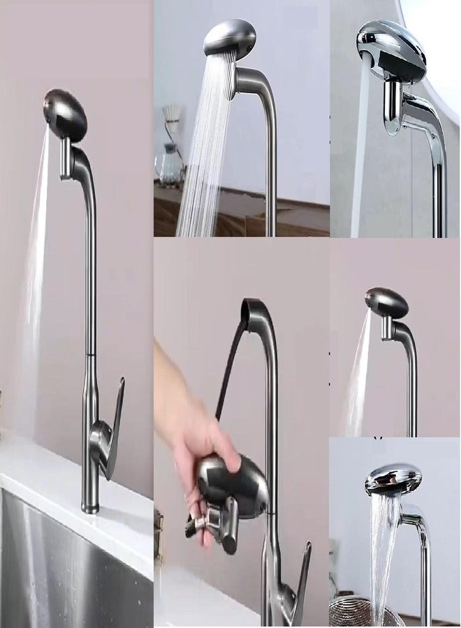 X-XONIER Waterfall 5 In 1 pull down Faucet 360° Rotating Single Handel Hot and Cold Mixer Long Neck for Sink Bathroom and Kitchen Black (BLACK) - Image 1
