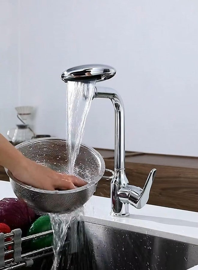 X-XONIER Waterfall 5 In 1 pull down Faucet 360° Rotating Single Handel Hot and Cold Mixer Long Neck for Sink Bathroom and Kitchen Black (BLACK) - Image 4