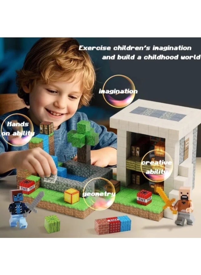 150PCS Magnetic Blocks with 3 Dolls Magnetic Building Blocks Stacking Magnets for Kids Sensory Toy Magnetic Tiles Kids Build Cubes for STEM Montessori Sensory Toys for Kids 3+ Boys and Girls Birthday Gift - Image 5