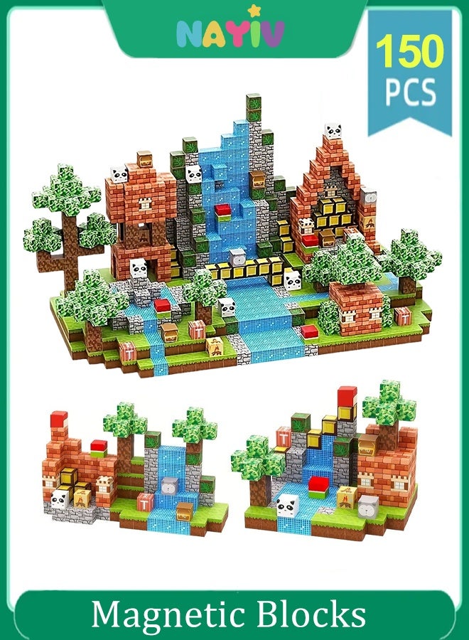 150PCS Magnetic Blocks with 3 Dolls Magnetic Building Blocks Stacking Magnets for Kids Sensory Toy Magnetic Tiles Kids Build Cubes for STEM Montessori Sensory Toys for Kids 3+ Boys and Girls Birthday Gift - Image 1
