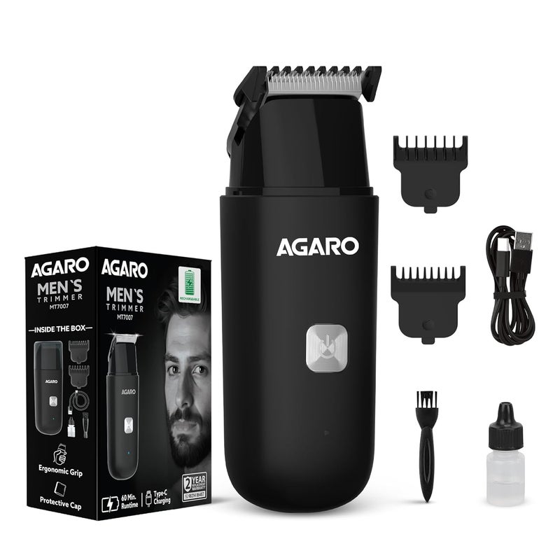 AGARO Beard Trimmer MT7007, 60 mins run time with Type C, 2pcs limit comb - 1mm & 3mm, Protective Cap, Washable Trimmer Head | Trimmer for Men - Image 1