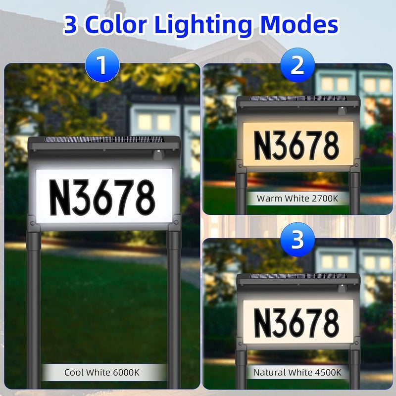 La Casa Solar Address Sign for House, Double Sided LED House Numbers with 3 Color Modes, Waterproof Solar House Address Plaque for Yard, Street, Mailbox, Driveway - Image 3