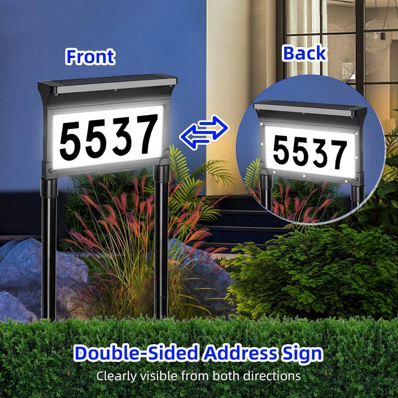 La Casa Solar Address Sign for House, Double Sided LED House Numbers with 3 Color Modes, Waterproof Solar House Address Plaque for Yard, Street, Mailbox, Driveway - Image 2