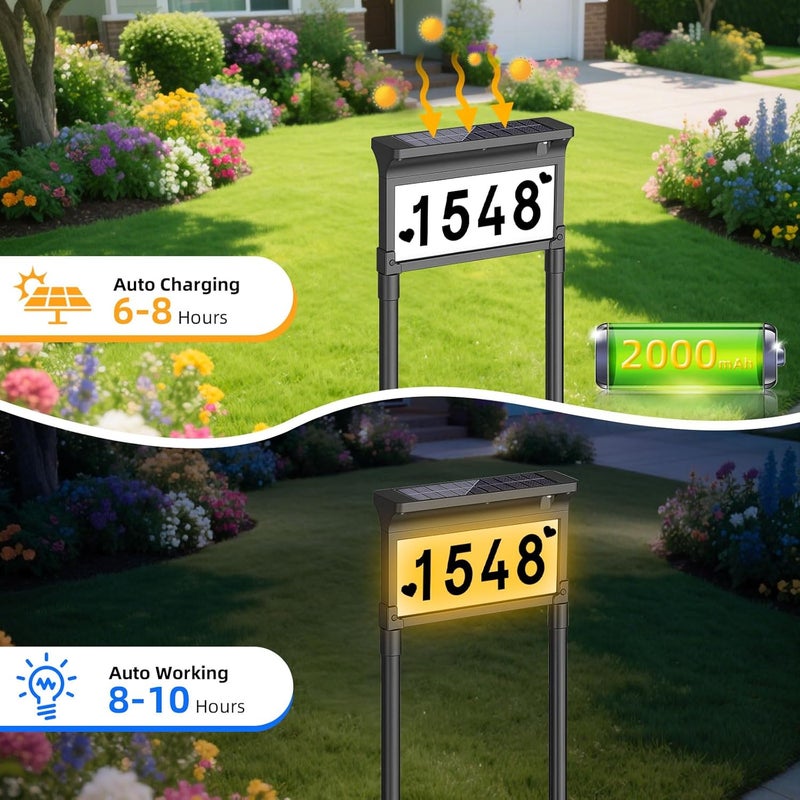 La Casa Solar Address Sign for House, Double Sided LED House Numbers with 3 Color Modes, Waterproof Solar House Address Plaque for Yard, Street, Mailbox, Driveway - Image 4