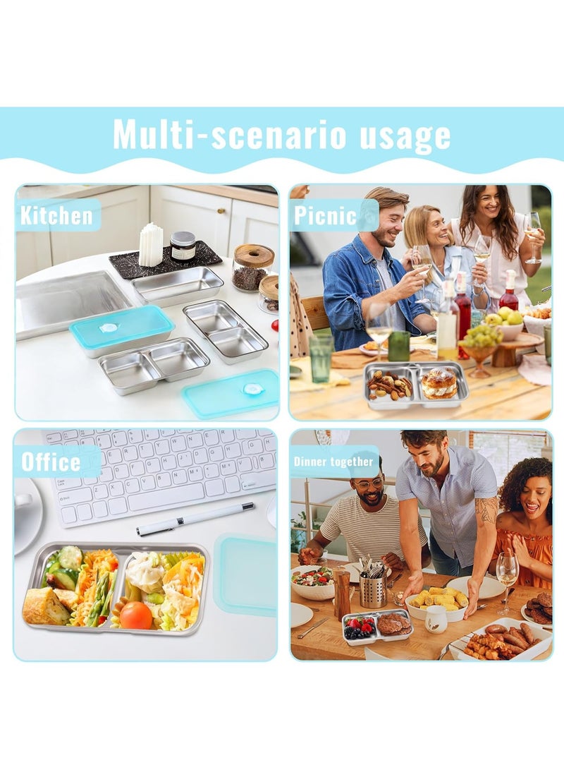 6 PCS Stainless Steel Snack Containers, Double Compartment Reusable Food Storage, Dishwasher-Safe & Leak-Proof, Ideal for Travel, Outdoor Camping, Work and Daily Use - Image 2
