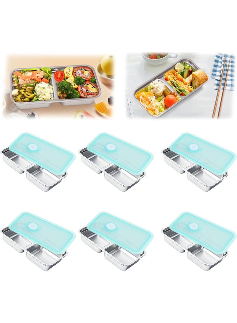 6 PCS Stainless Steel Snack Containers, Double Compartment Reusable Food Storage, Dishwasher-Safe & Leak-Proof, Ideal for Travel, Outdoor Camping, Work and Daily Use - Image 1