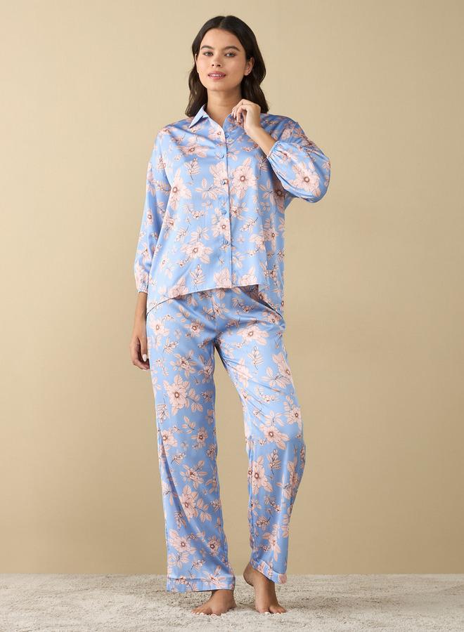 سبلاش فيڤ طقم قميص بأكمام طويلة وطبعات وبنطلون بيجاما - Image 1