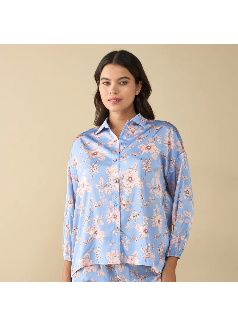 FAV Printed Shirt with Long Sleeves and Pyjama Set