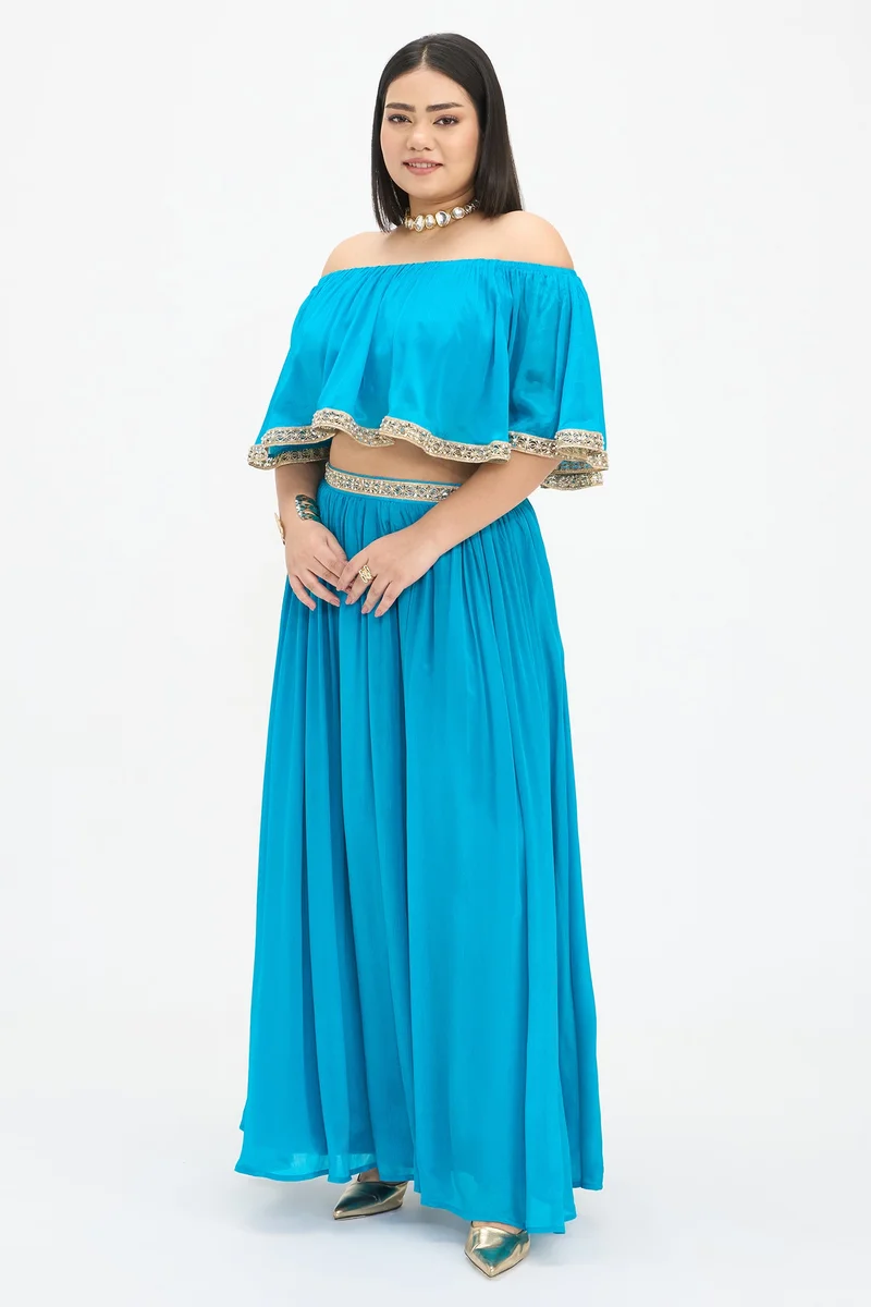 Virgio Solid Viscose Flared Plus Size Skirt With Lace for Women