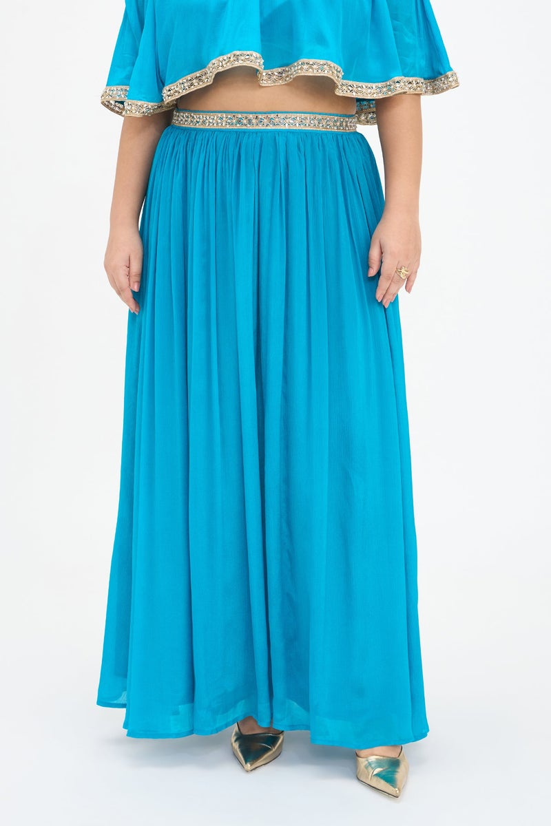 Virgio Solid Viscose Flared Plus Size Skirt With Lace for Women - Image 2